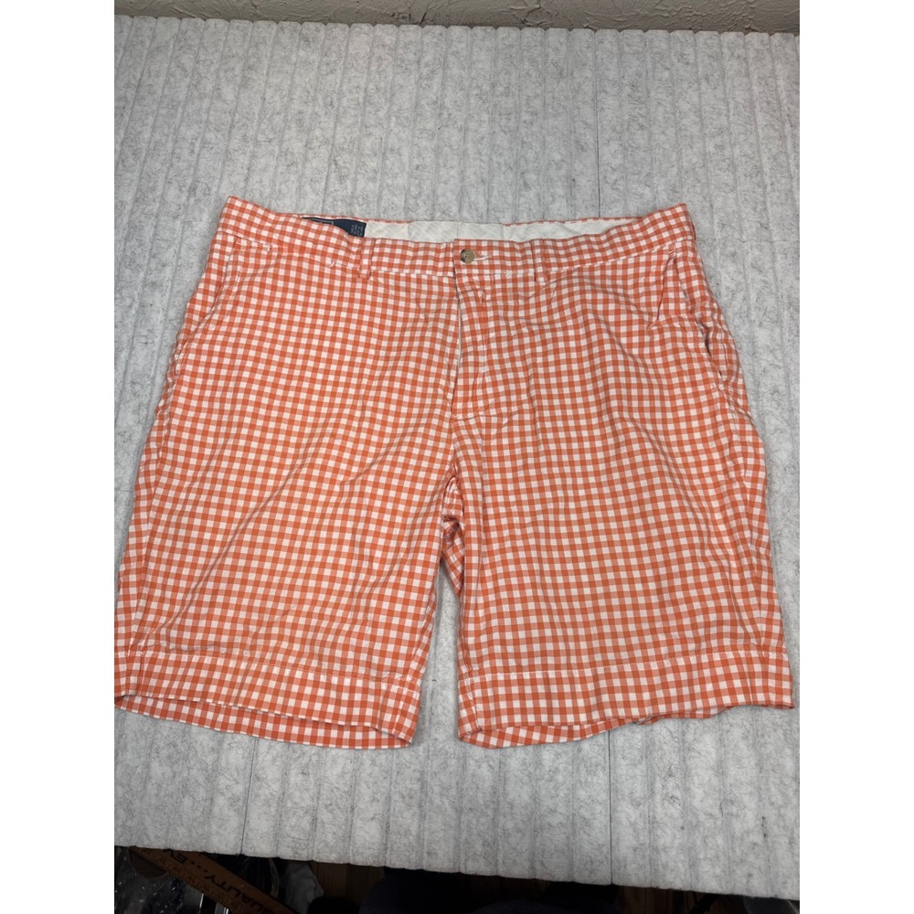 Polo Ralph Lauren Suffield Shorts Mens 38 Orange White Gingham Check Cotton 8.5"